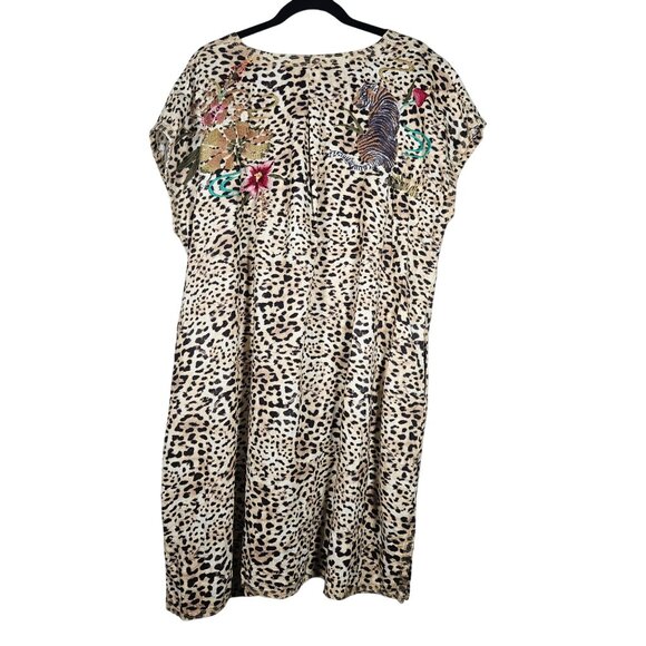 Johnny Was Linen Woman Leopard Floral Mini Dress 1X Boho Luxe Statement Embroide - Picture 4 of 13